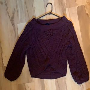 Purple off the shoulder knit cropped sweater